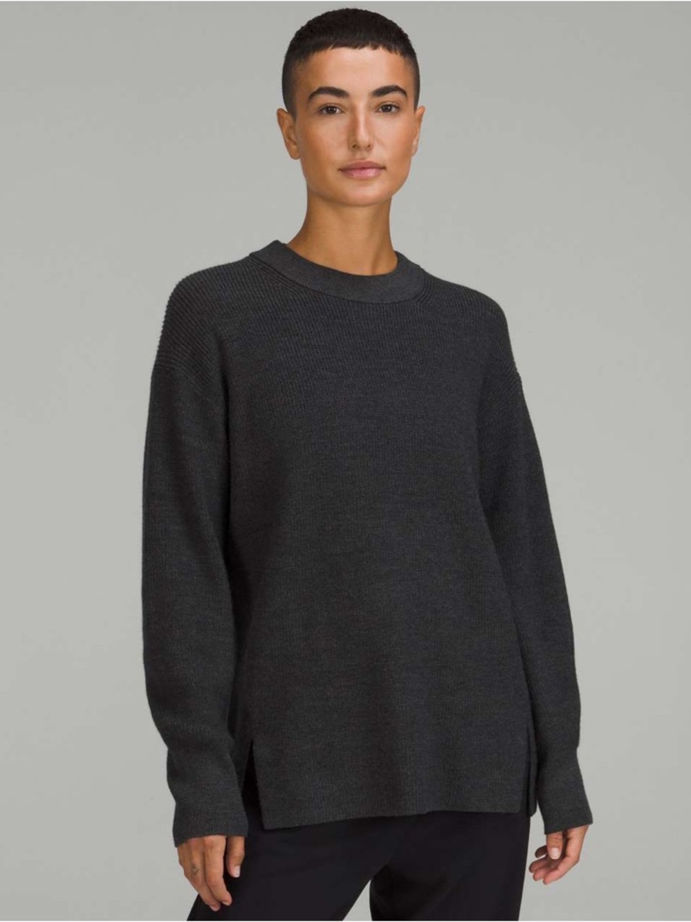 lululemon athletica Merino Wool-Blend Ribbed Crewneck Sweater - Heathered Black